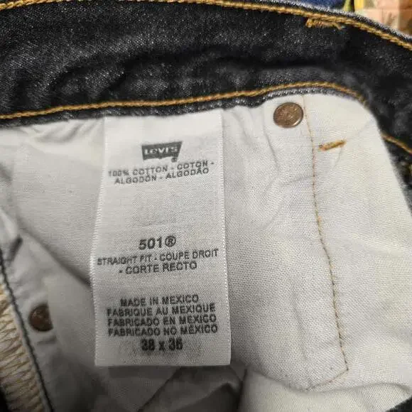 Levi's 501 Button Fly Black Washed Jeans 38x33 - Picture 8 of 8